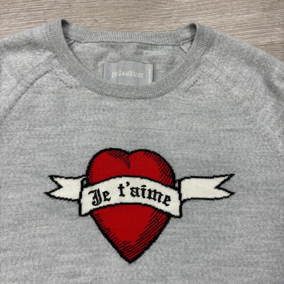Zadig & Voltaire Rime Bis Merino Wool Je t'aime Sweater Women's XS - Picture 4 of 12